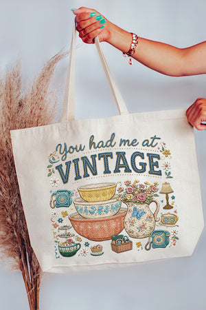 Vintage Threaded Treasures Canvas Jumbo Tote
