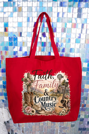 Faith, Family & Country Music Canvas Jumbo Tote