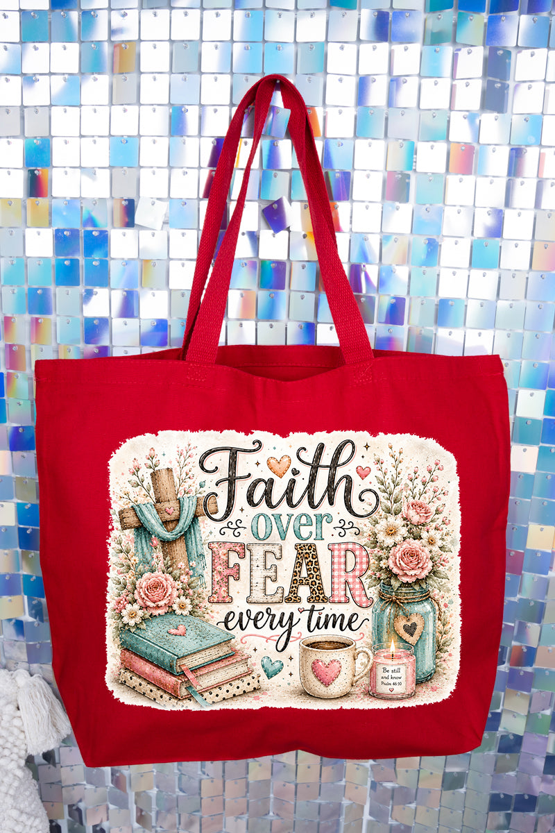 Faith Over Fear Floral Devotion Canvas Jumbo Tote