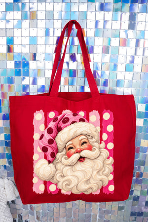 Pink Dot Jolly Santa Canvas Jumbo Tote