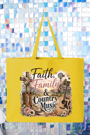Faith, Family & Country Music Canvas Jumbo Tote