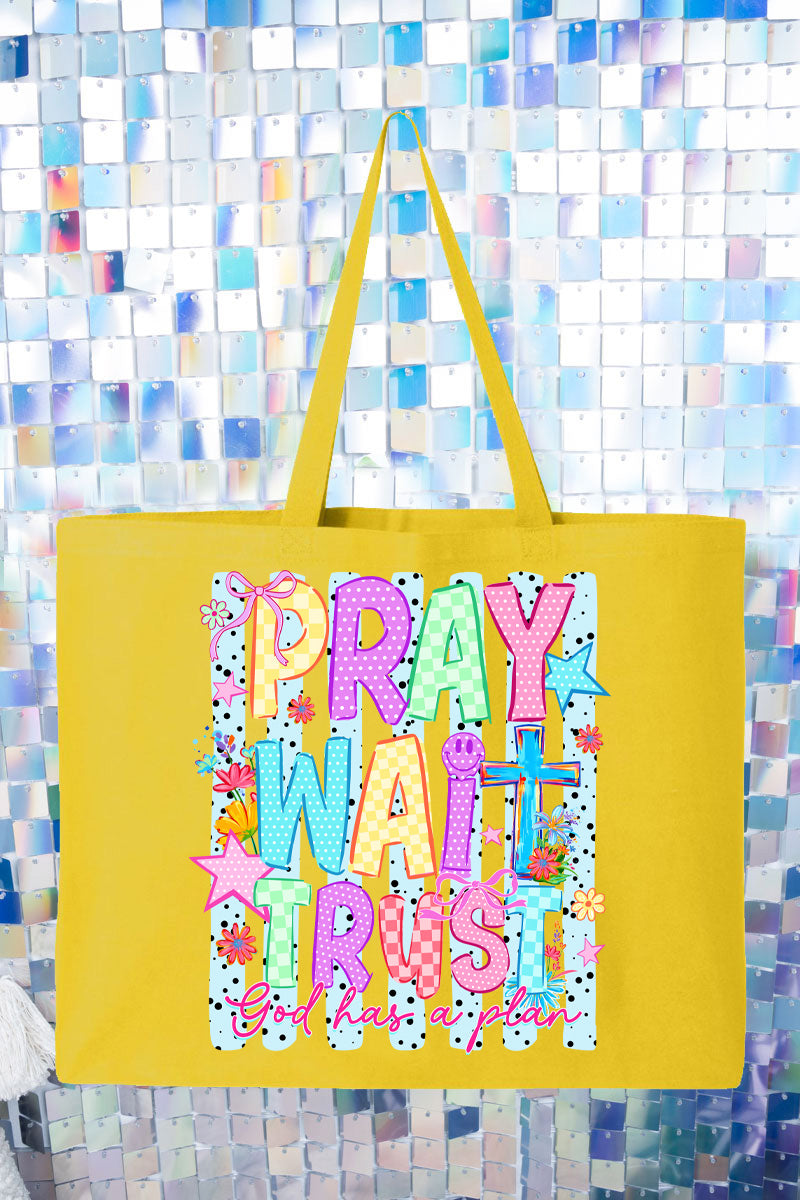 Pray Wait Trust Bright Doodle Canvas Jumbo Tote