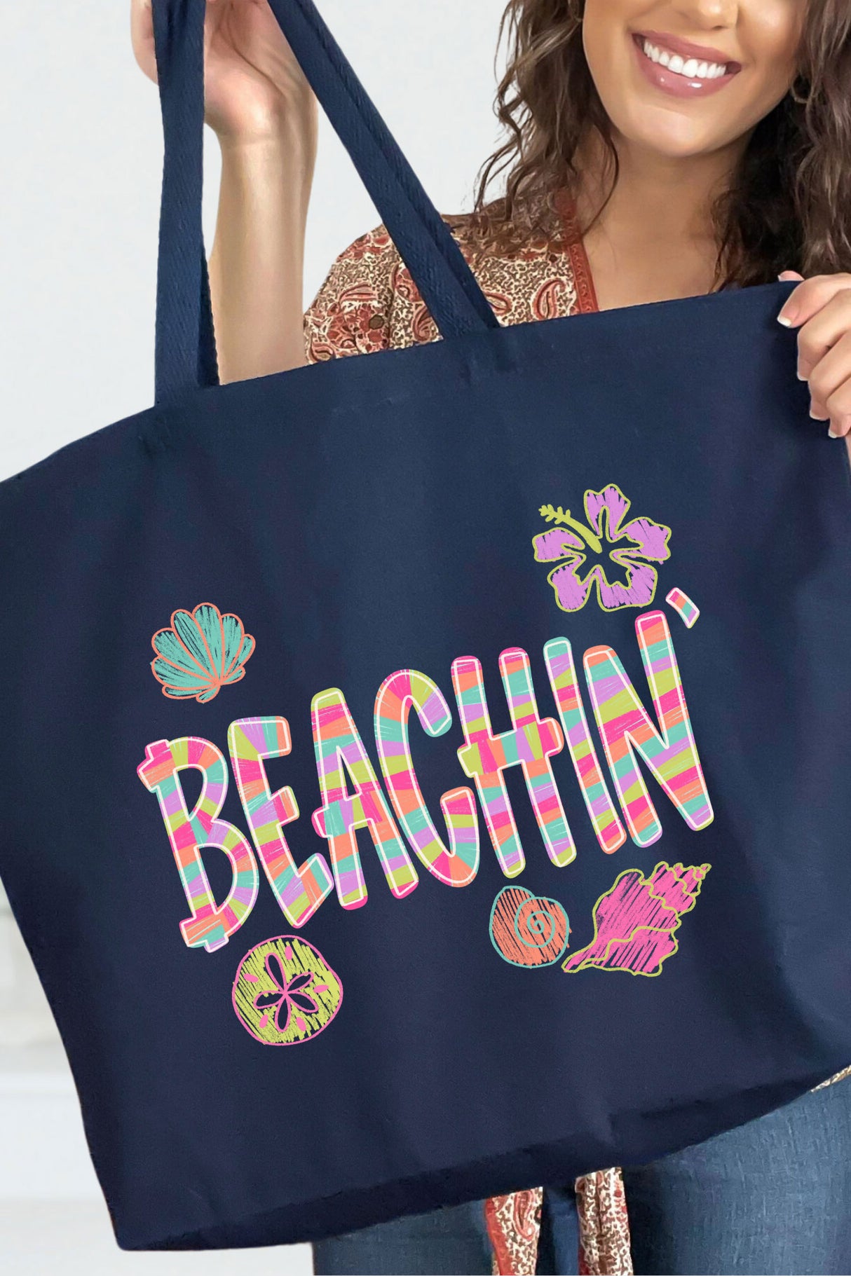 Paradise Painted Beachin' Canvas Jumbo Tote