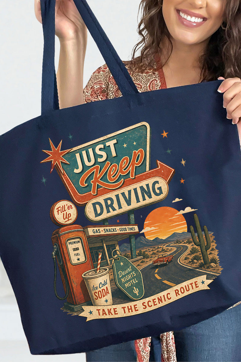 Just Keep Driving Canvas Jumbo Tote