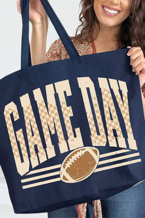 Checkered Taupe Game Day Canvas Jumbo Tote