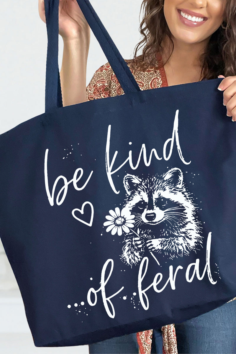 Be Kind Of Feral Raccoon Canvas Jumbo Tote