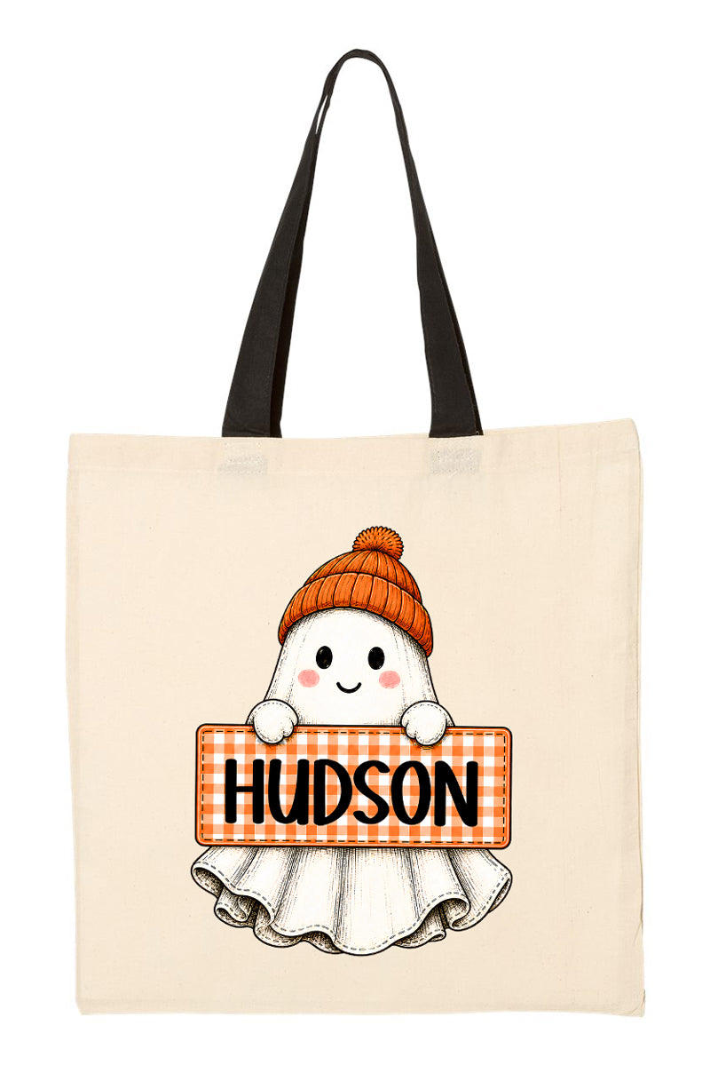 Personalized Gingham Ghost Medium Canvas Tote *Enter Kid's Name