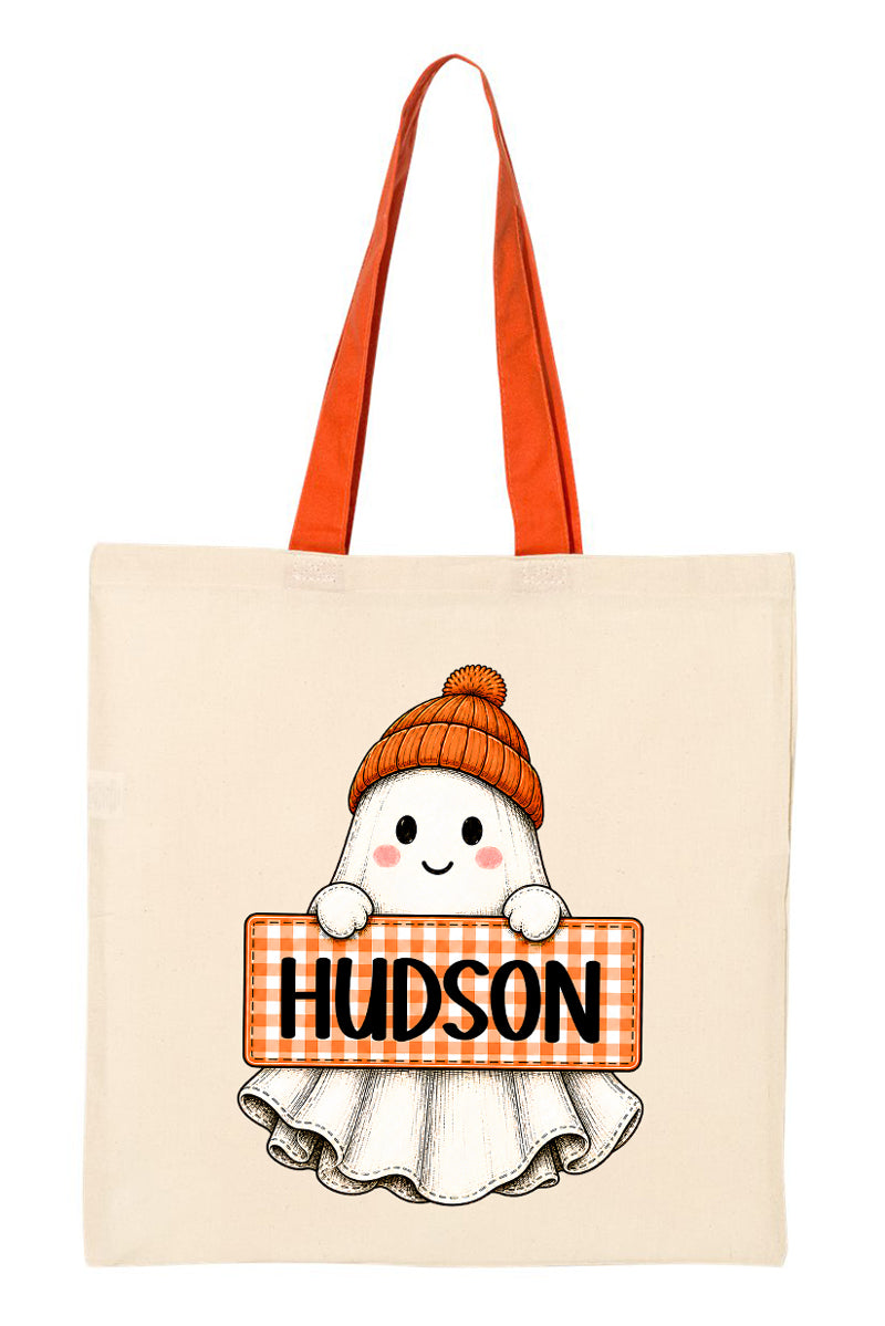 Personalized Gingham Ghost Medium Canvas Tote *Enter Kid's Name