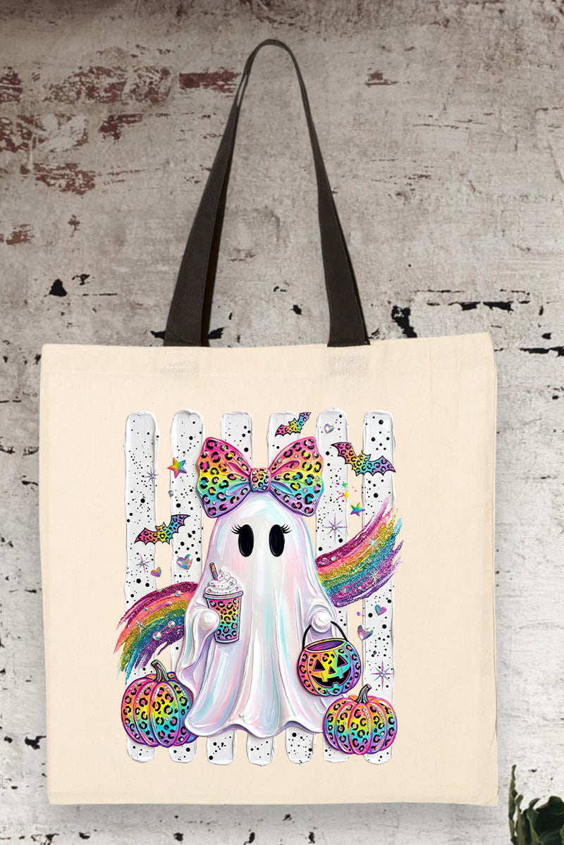 Rainbow Glam Ghost Medium Canvas Tote