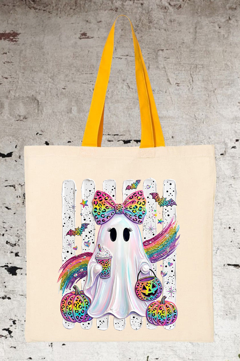 Rainbow Glam Ghost Medium Canvas Tote
