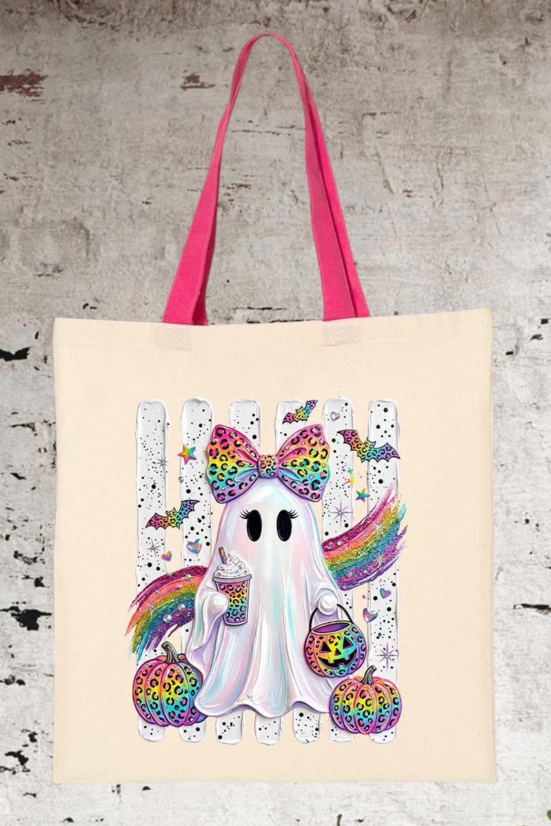 Rainbow Glam Ghost Medium Canvas Tote