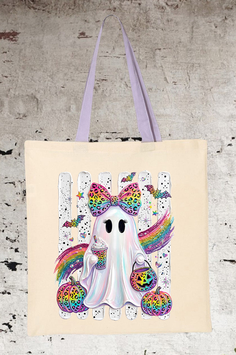 Rainbow Glam Ghost Medium Canvas Tote