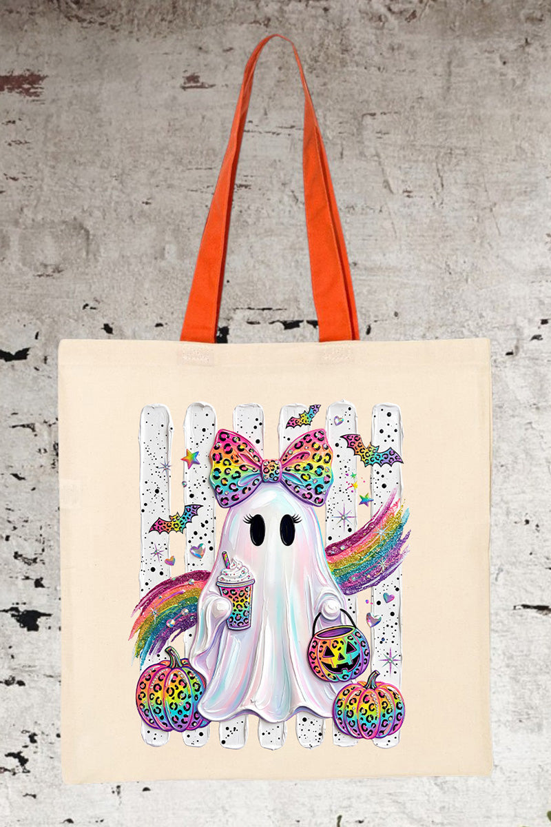 Rainbow Glam Ghost Medium Canvas Tote
