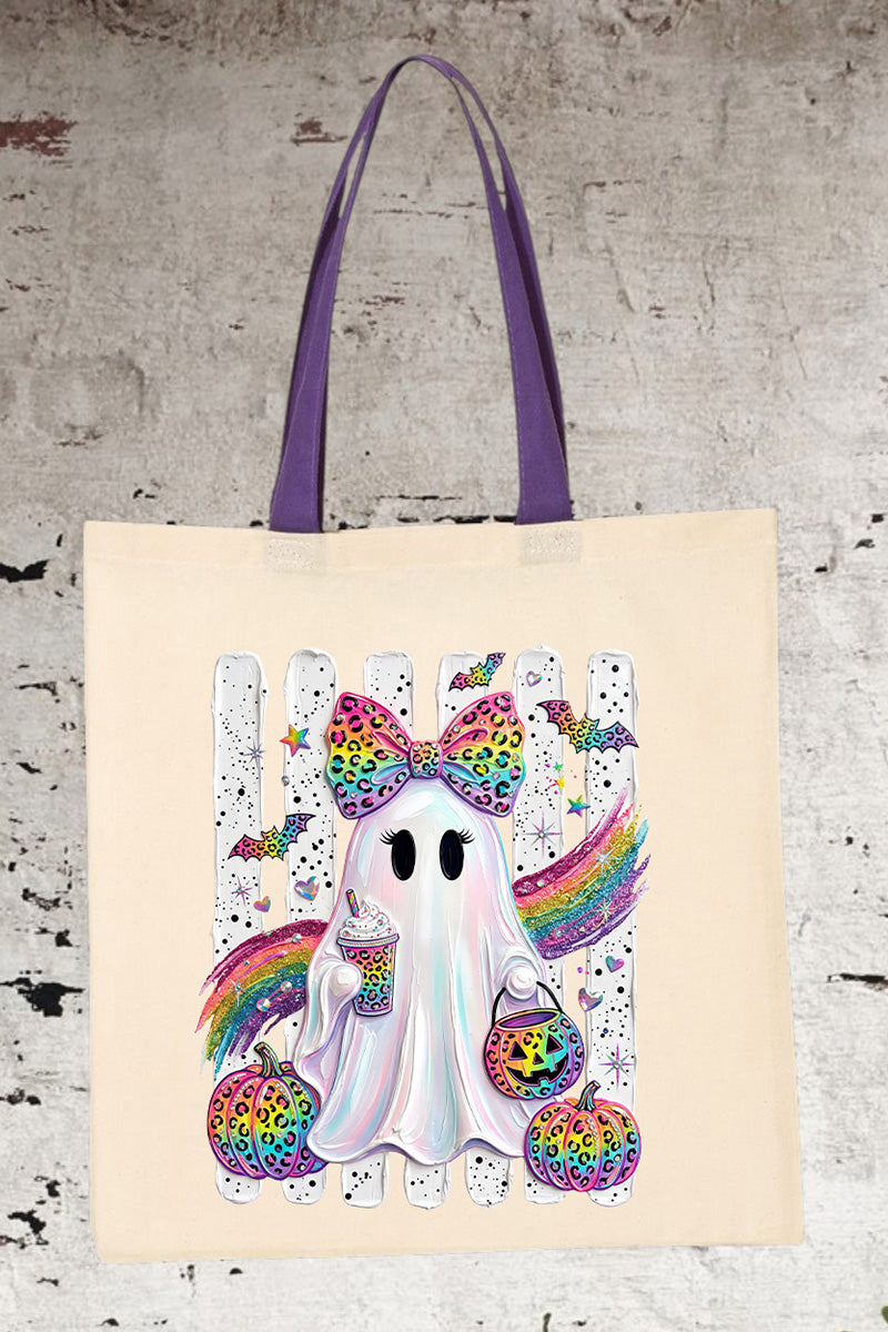 Rainbow Glam Ghost Medium Canvas Tote