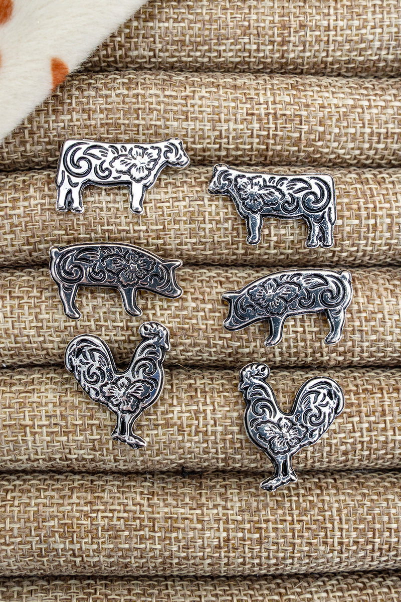 TIPI Farmhouse Lineup: Cow & Pig & Chicken Earrings 3 Pair Set