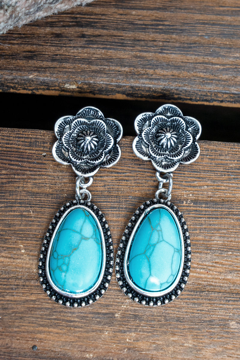 TIPI Turquoise Hickory Falls Silvertone Earrings