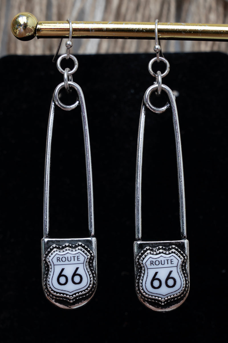 TIPI Route 66 Safety Pin Silvertone Earrings