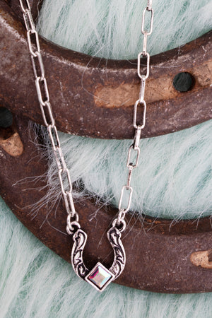 TIPI Iridescent Runway Rider Silvertone Necklace