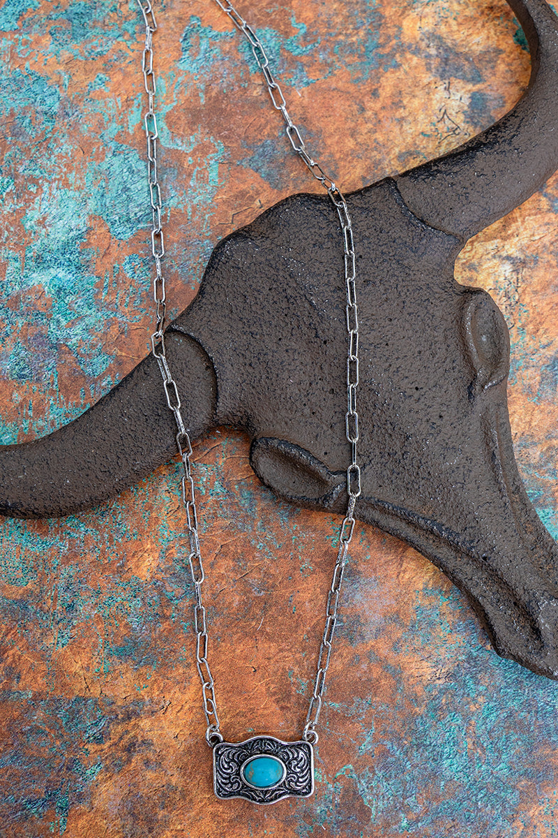 TIPI Turquoise Cowgirl Charm Silvertone Necklace
