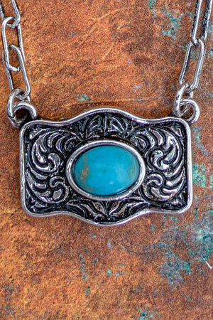 TIPI Turquoise Cowgirl Charm Silvertone Necklace