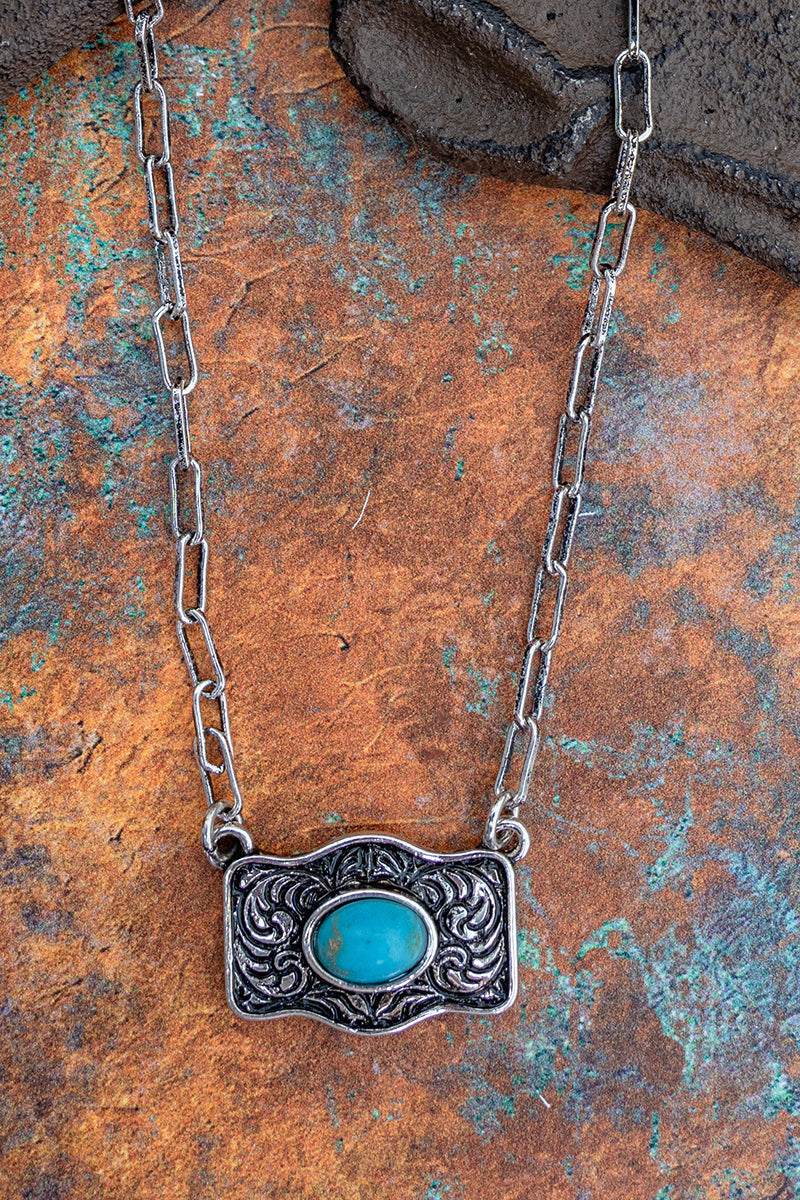 TIPI Turquoise Cowgirl Charm Silvertone Necklace