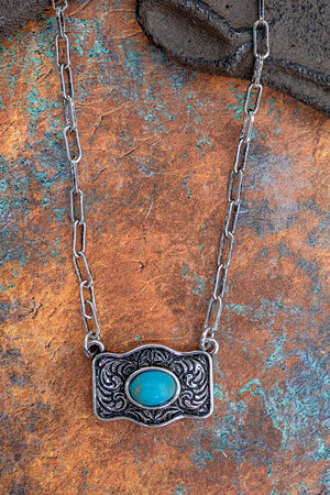 TIPI Turquoise Cowgirl Charm Silvertone Necklace