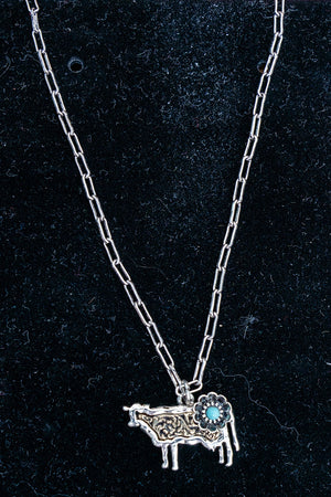 TIPI Turquoise Barnyard Blossom Cow Two-Tone Necklace