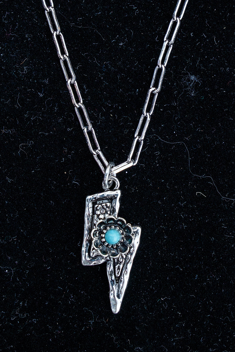 TIPI Turquoise Bolt Blossom Silvertone Necklace