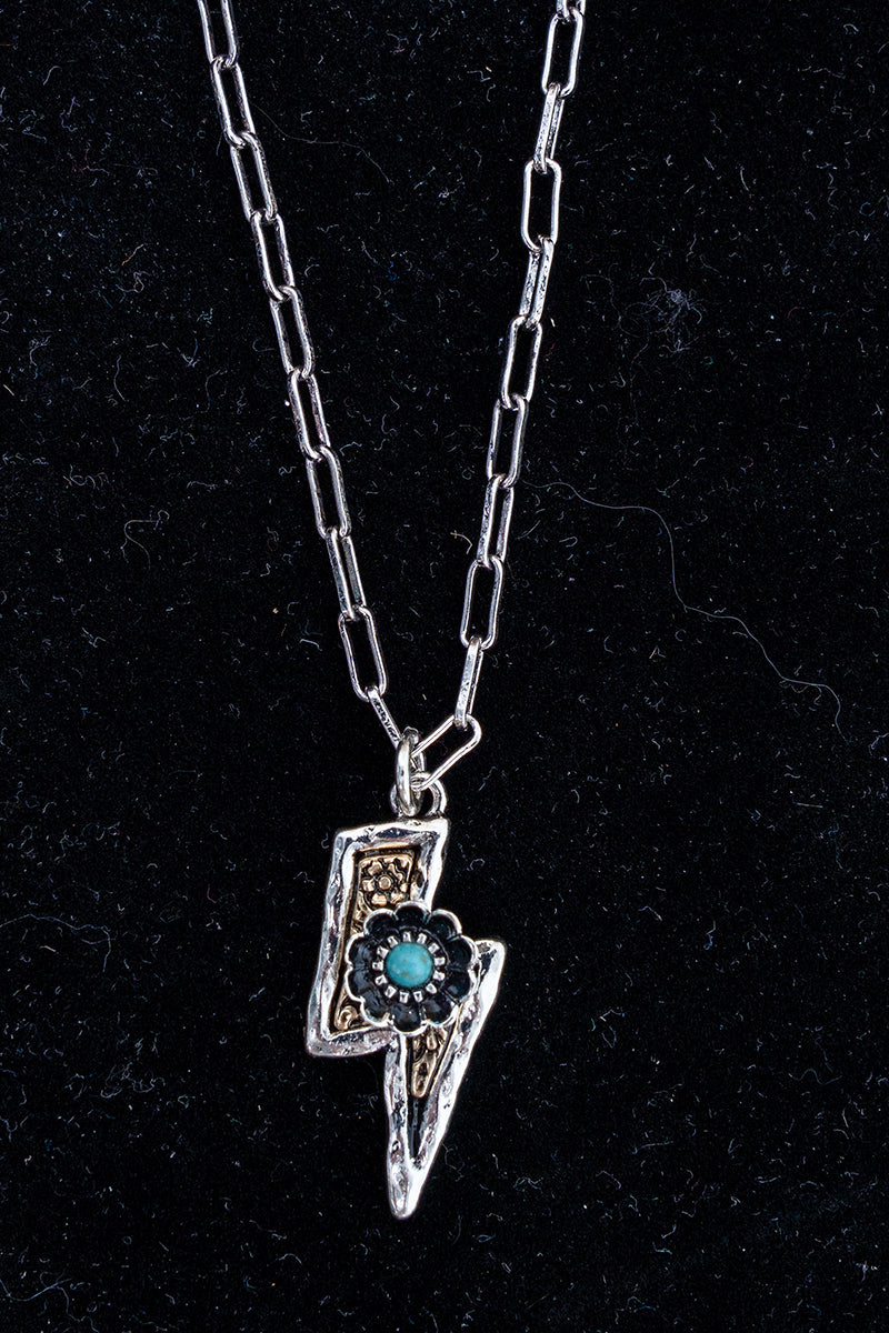 TIPI Turquoise Bolt Blossom Two-Tone Necklace