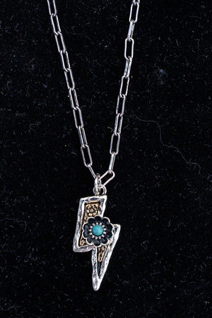 TIPI Turquoise Bolt Blossom Two-Tone Necklace