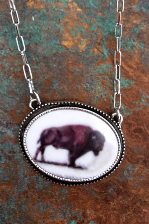 TIPI Buffalo Portrait Silvertone Necklace