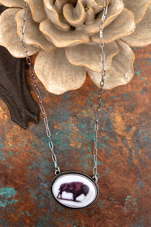TIPI Buffalo Portrait Silvertone Necklace