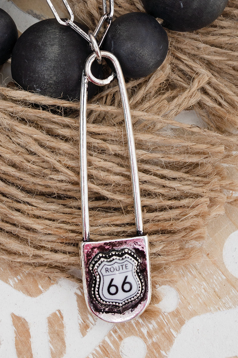 TIPI Route 66 Pin Drop Silvertone Necklace
