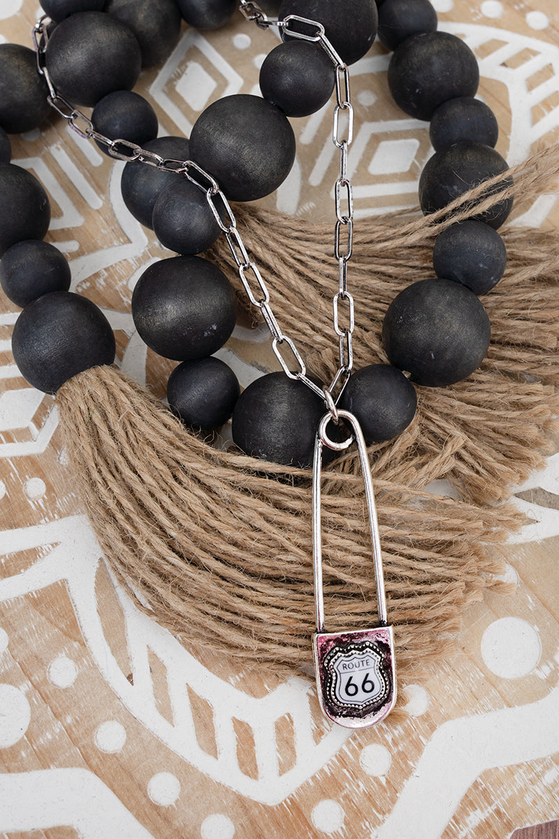 TIPI Route 66 Pin Drop Silvertone Necklace