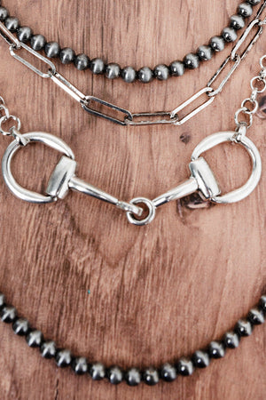 TIPI Silver Pearl & Tack Layered Necklace