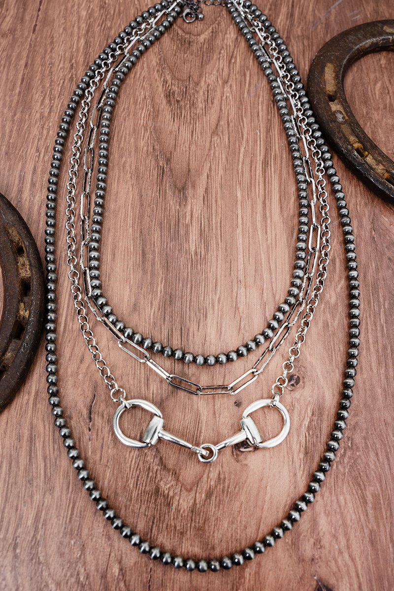 TIPI Silver Pearl & Tack Layered Necklace