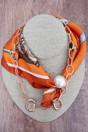 TIPI Polo Society Orange & Goldtone Double Scarf Necklace Set