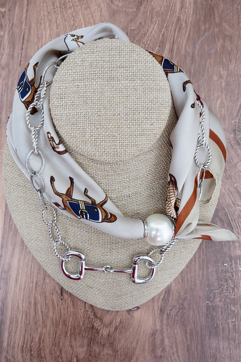 TIPI Saddle Society Taupe & Silvertone Double Scarf Necklace Set