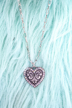 TIPI Iridescent Harlow Heart Silvertone Necklace