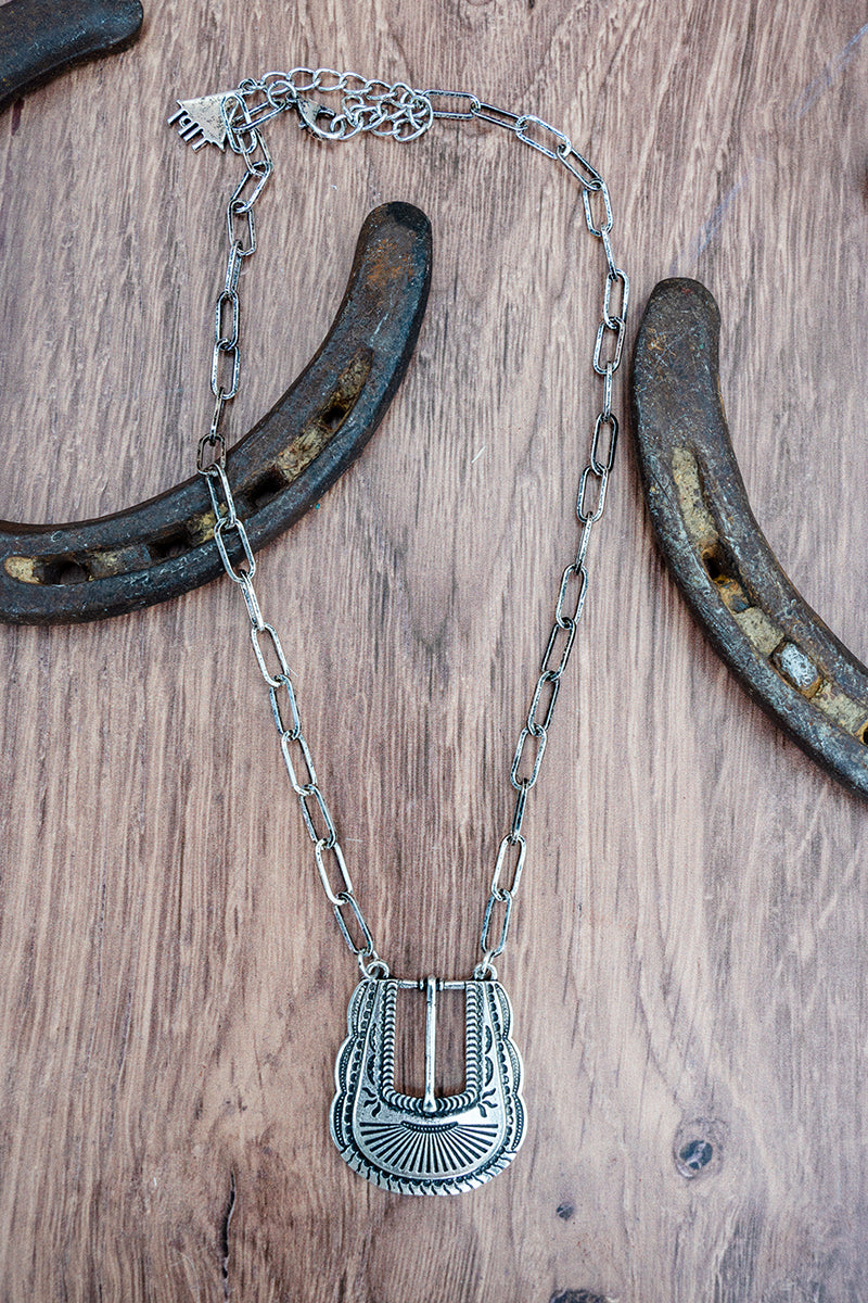 TIPI Horse Creek Buckle Silvertone Necklace
