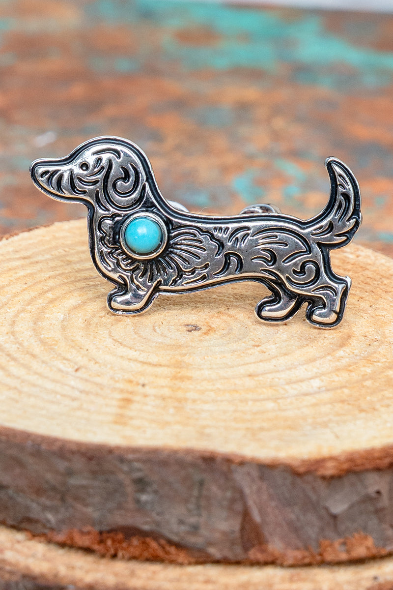 TIPI Turquoise Desert Doxie Silvertone Ring