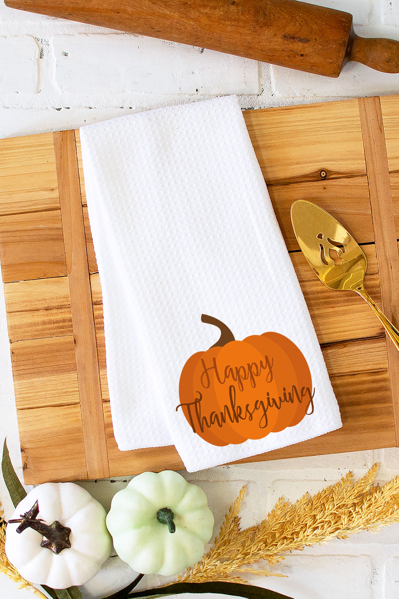 Happy Thanksgiving Pumpkin Waffle Kitchen Towel