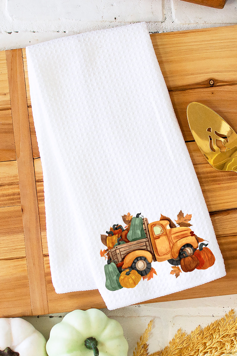 Vintage Pumpkin Pickup Waffle Kitchen Towel