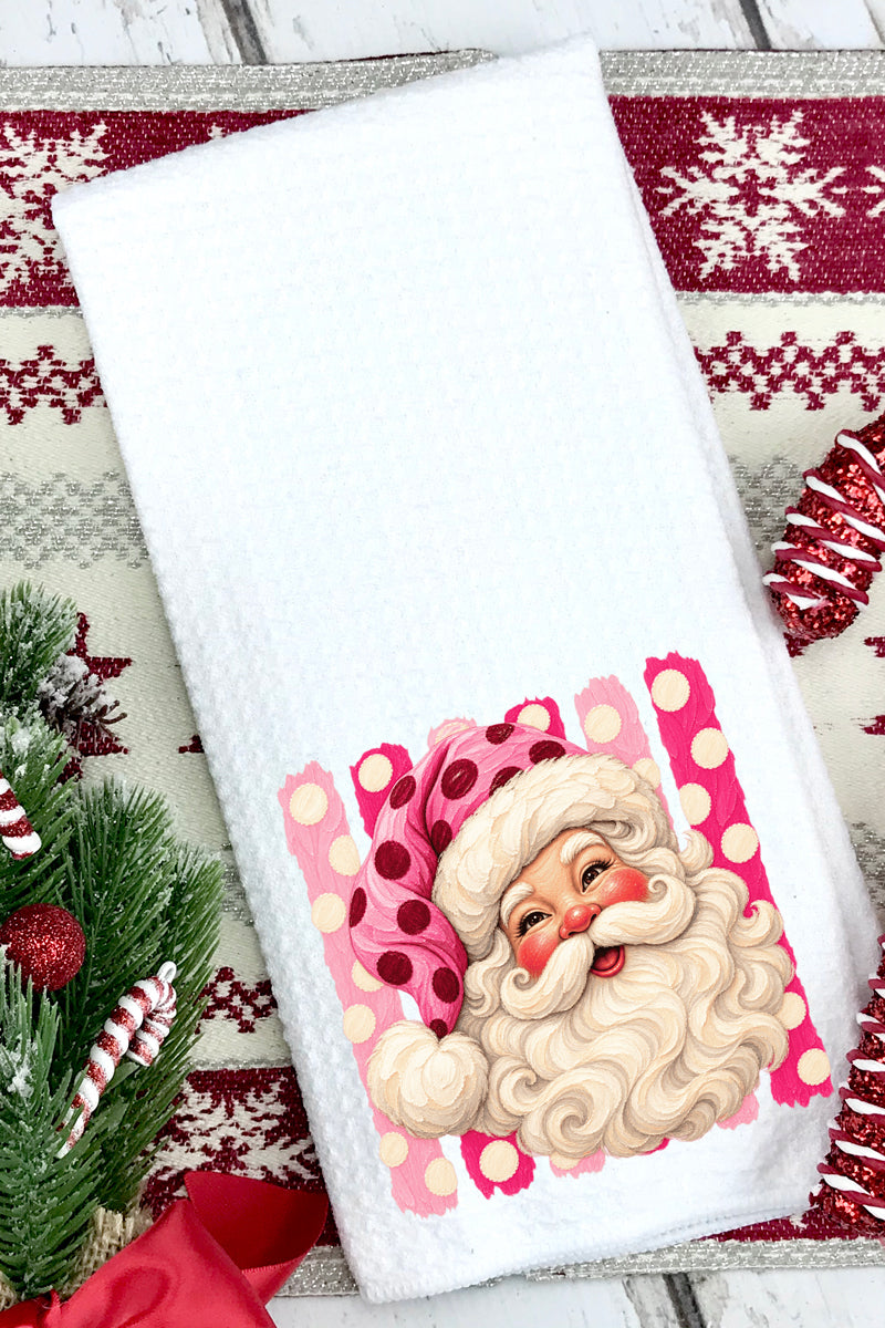 Pink Dot Jolly Santa Waffle Kitchen Towel