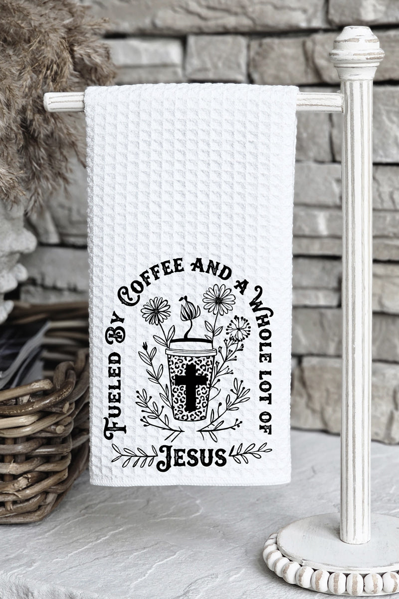 Black Coffee And A Whole Lotta Jesus Waffle Kitchen Towel