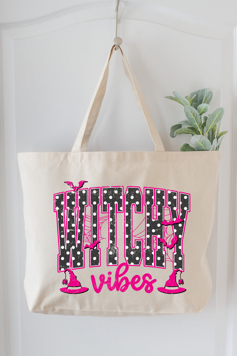 Dotted Witchy Vibes Canvas Jumbo Tote