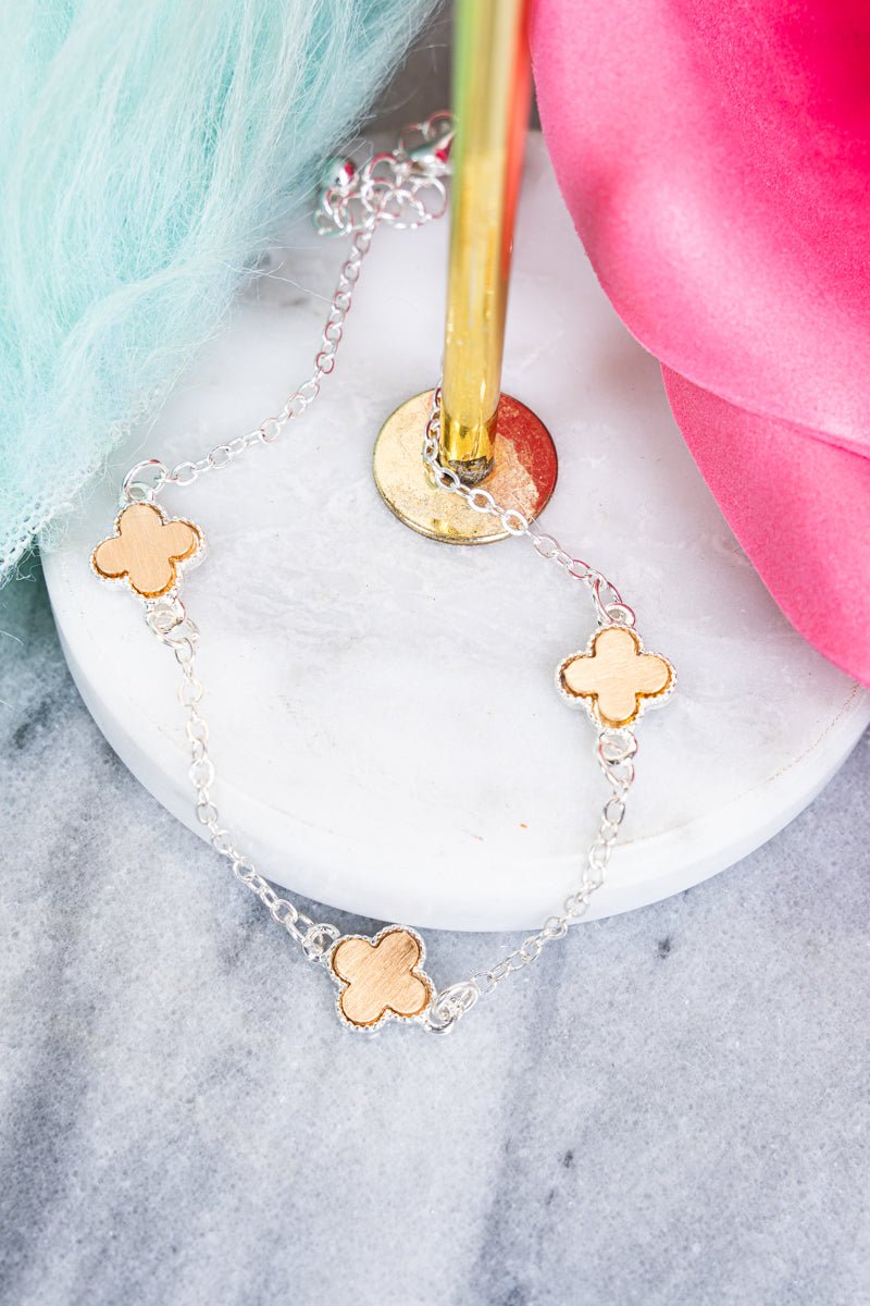Quatrefoil Two - tone Chain Bracelet - Wholesale Accessory Market