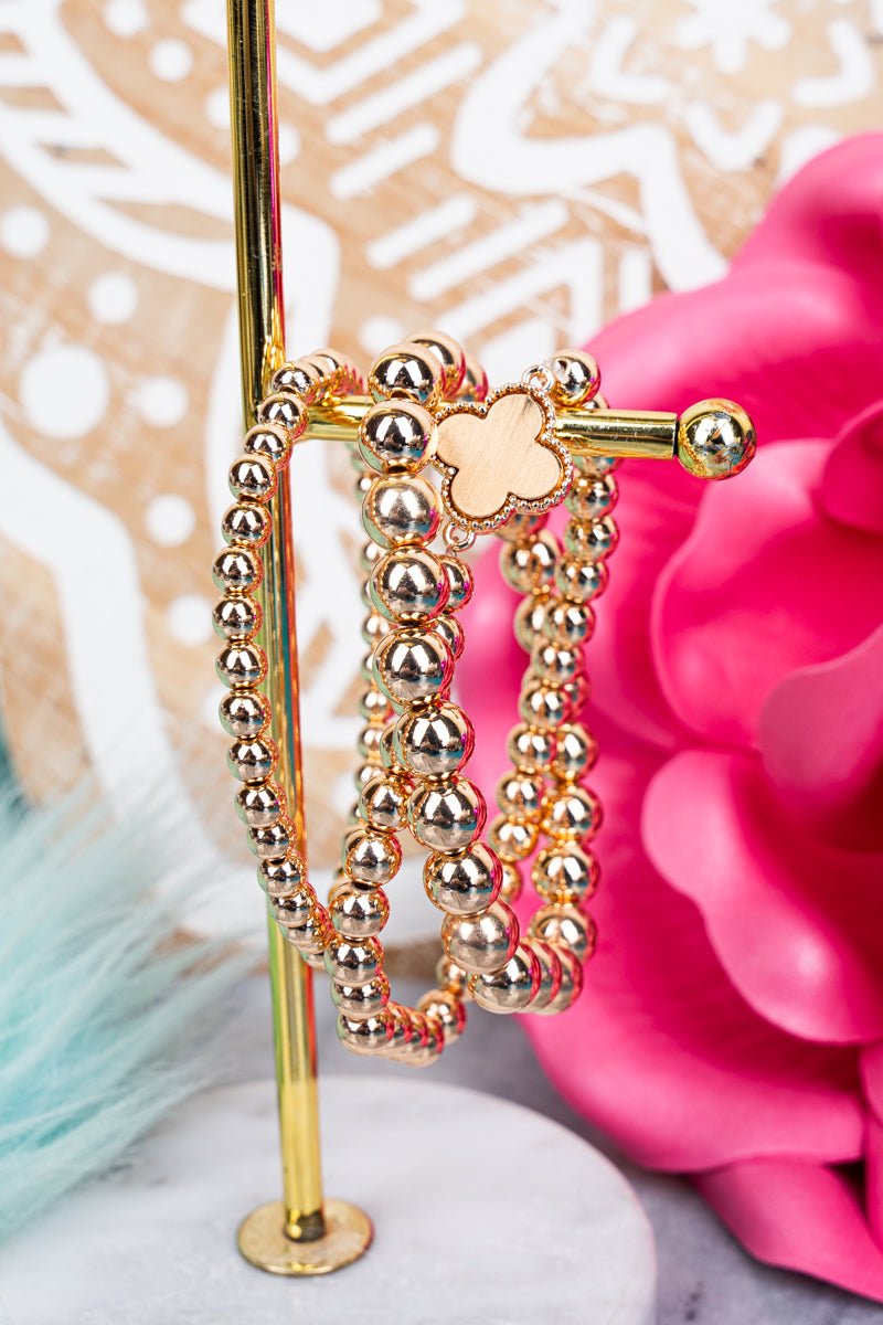 Gayle Goldtone Beaded Quatrefoil Bracelet Set - Wholesale Accessory Market