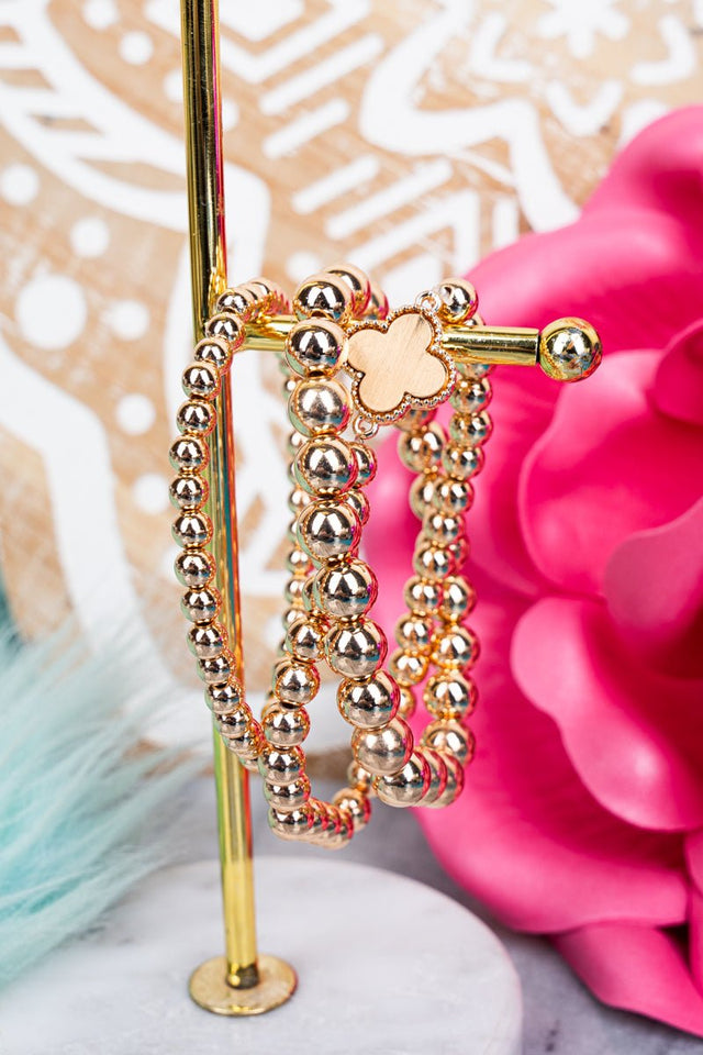 Gayle Goldtone Beaded Quatrefoil Bracelet Set - Wholesale Accessory Market