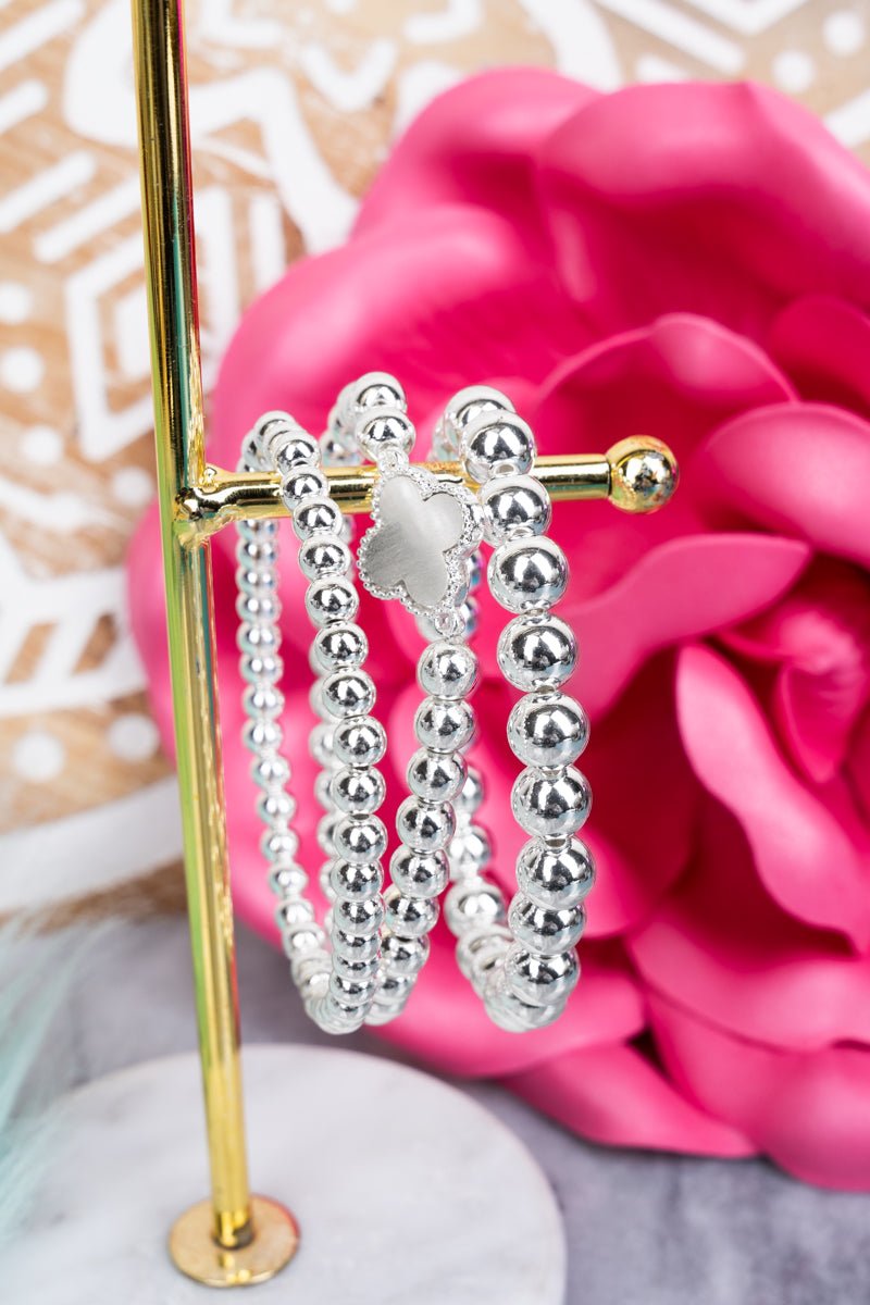 Gayle Silvertone Beaded Quatrefoil Bracelet Set - Wholesale Accessory Market